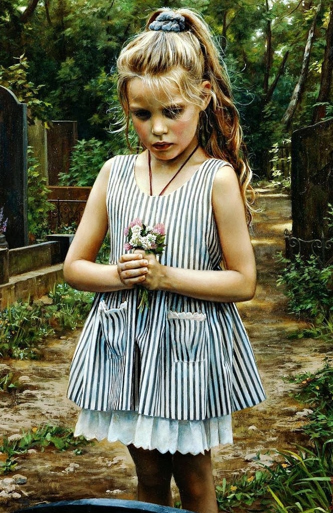 cuadros oleo pinturas realistas de niñas. Pintor Slava Groshev, Nació en el Año 1967, (Rusia)