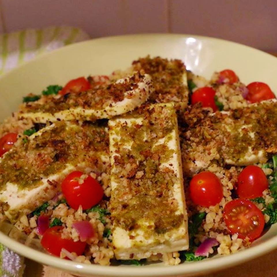Crispy Pesto Tofu with Lemon & Herb Bulgur Wheat Euphoric Vegan