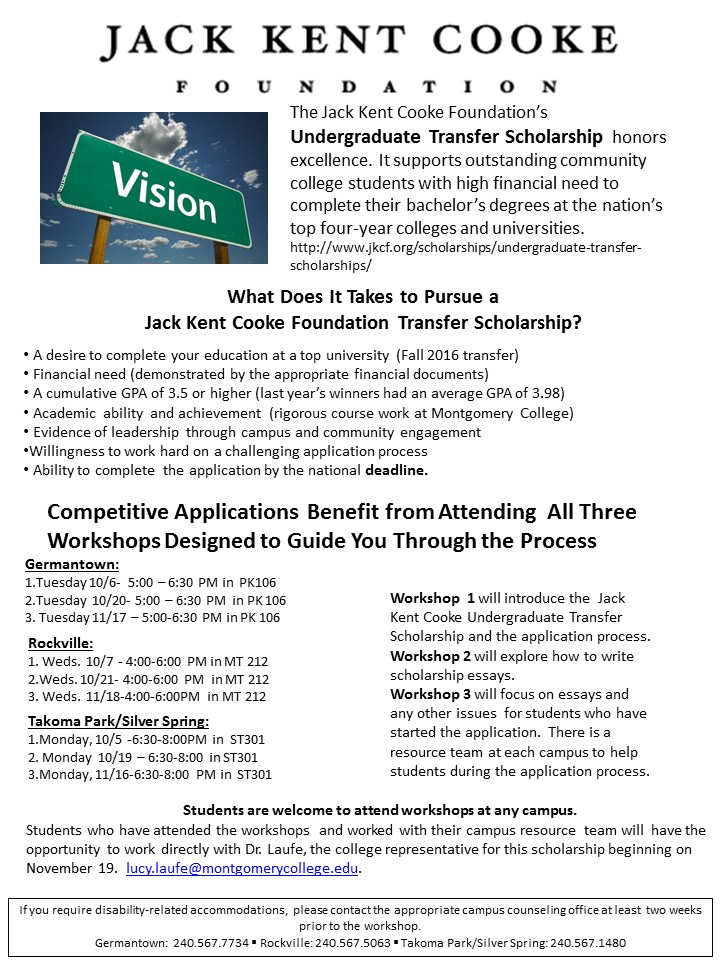 Montgomery College Transfer Scholarships Jack Kent Cooke Foundation