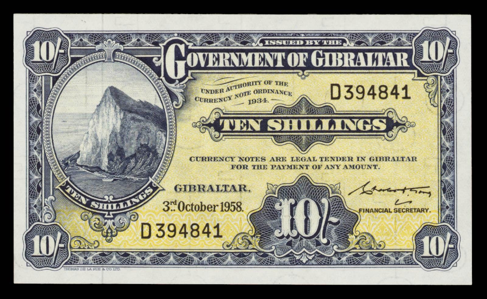 Gibraltar 10 Shillings note 1958World Banknotes & Coins Pictures Old