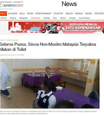 Ini Berita Sebenarnya dari Fitnah Kompas.com Selama Puasa, Siswa Non-Muslim Malaysia Terpaksa Makan di Toilet