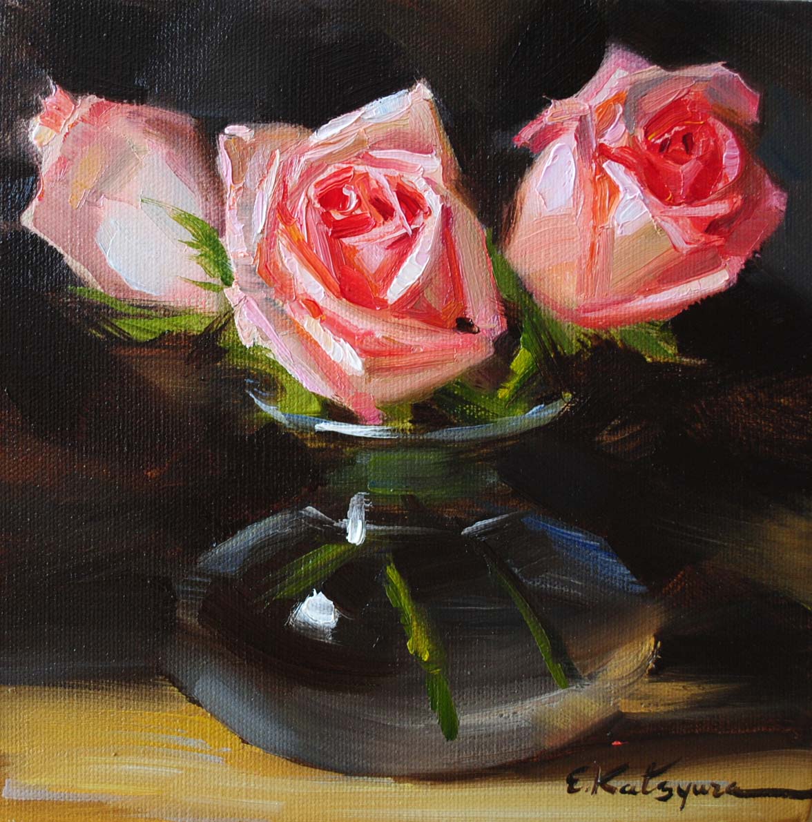 Paintings by Elena Katsyura Roses in Vase