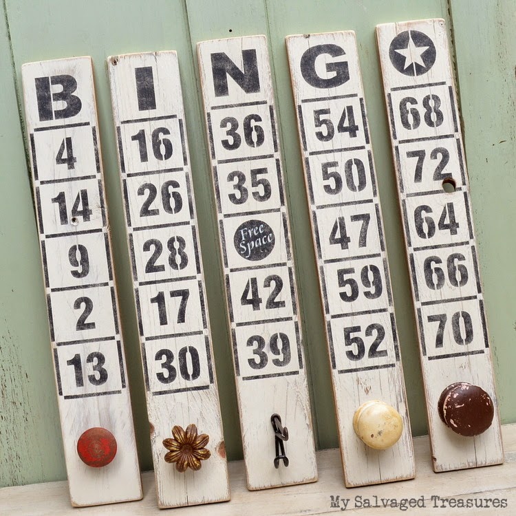 #oldsignstencils hanging Bingo stenciled pallet boards MySalvagedTreasures