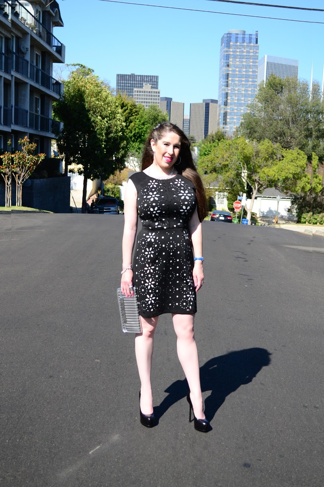 L.A. girl in Century City with Betsey Johnson dress. 