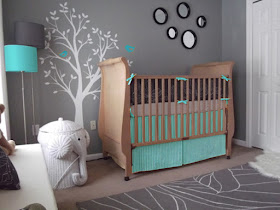 Decoración Ideal: Cuarto de bebe en gris y turquesa