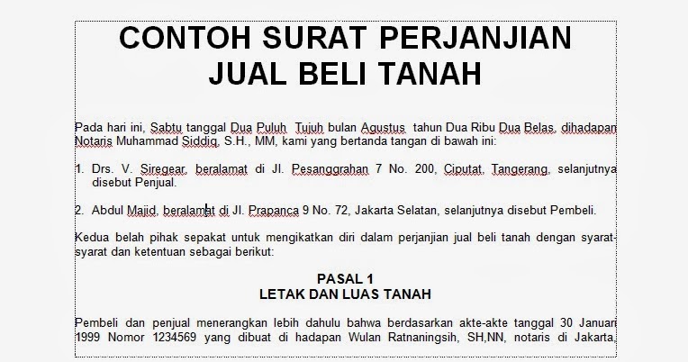 Doc Contoh Surat Perjanjian Jual Beli Tanah Lanjutan