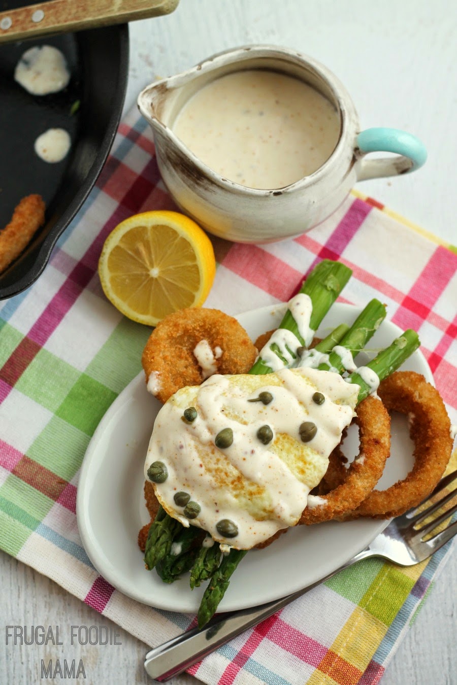 Frugal Foodie Mama Easy Eggs Benedict with Crispy Onion Rings