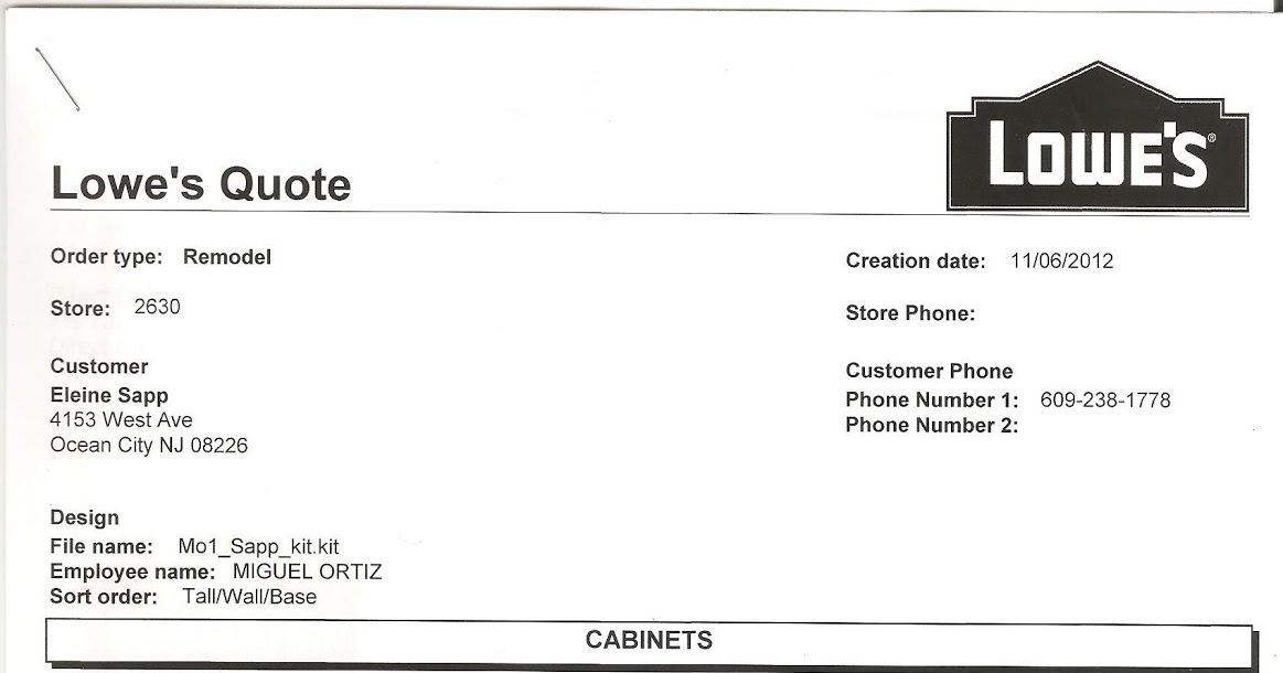 Kitchen Invoice and New Estimate Lower Kitchen