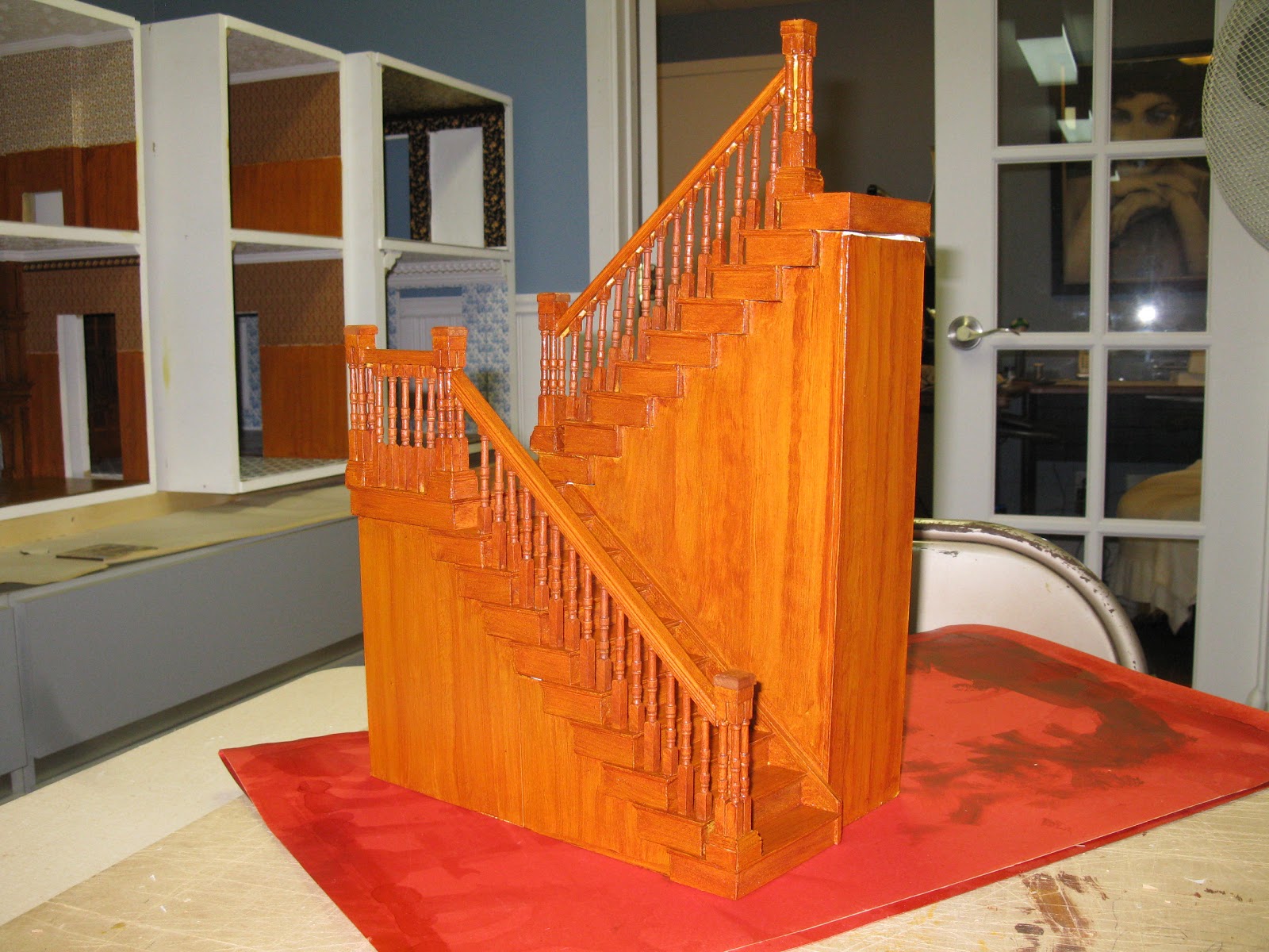 Late Victorian English Manor Dollhouse 1/12 Miniature from Scratch Attic staircase step by