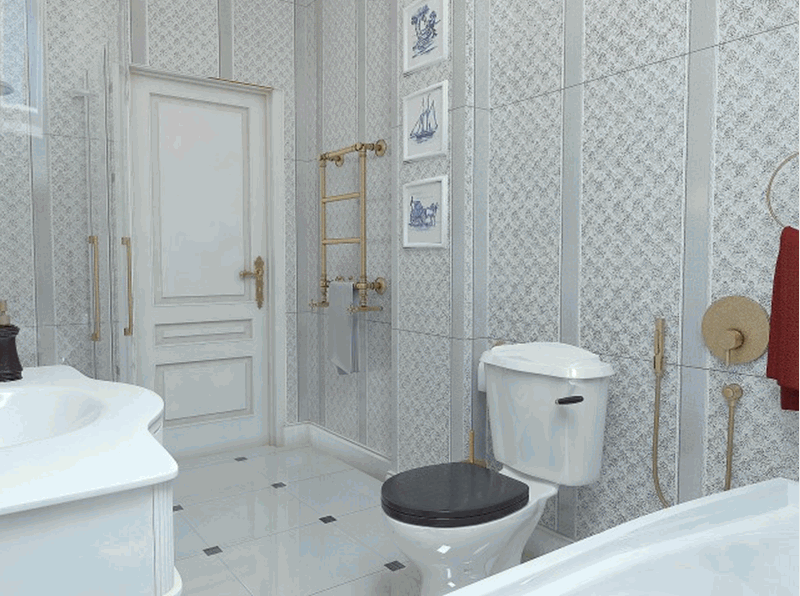 To Da Loos Grey And White And Gold Bathroom With European