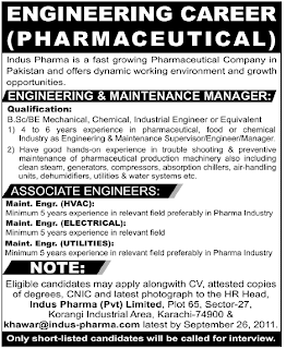 INDUS PHARMA COMPANY JOBS KARACHI