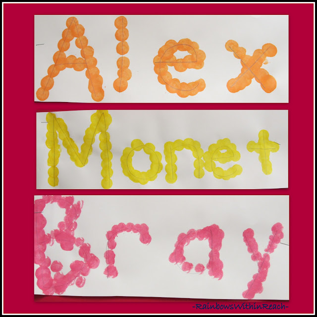 photo of: Fine Motor Project for Name Recognition Bingo Dotters over Letters