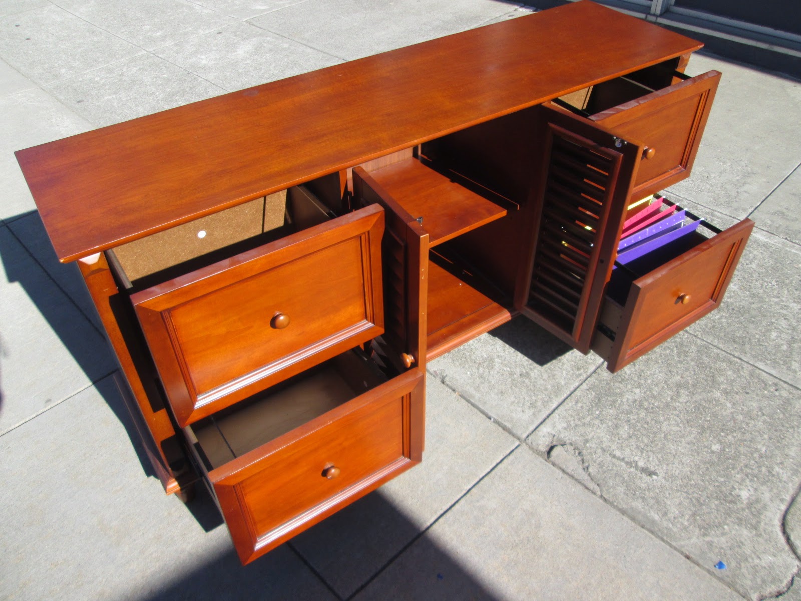 UHURU FURNITURE & COLLECTIBLES SOLD Cherry Credenza Hutch with File
