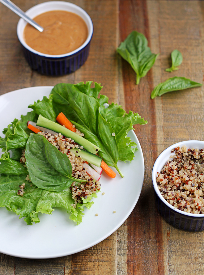 Quinoa Lettuce Wraps with Easy Peanut Sauce Maggie's Secret Box