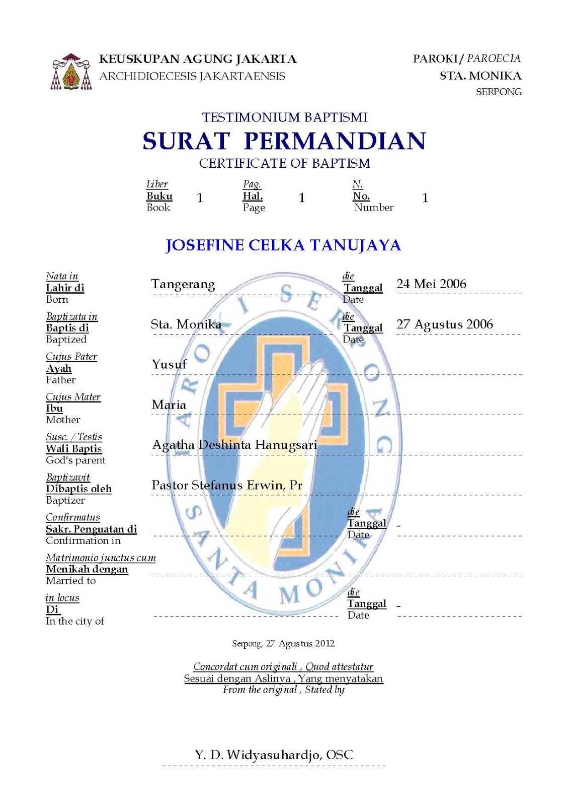 Cetak Surat Baptis (Ukuran A4)