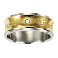 Stainless Steel Gold Dragon Zirconia Band Ring  Front view
