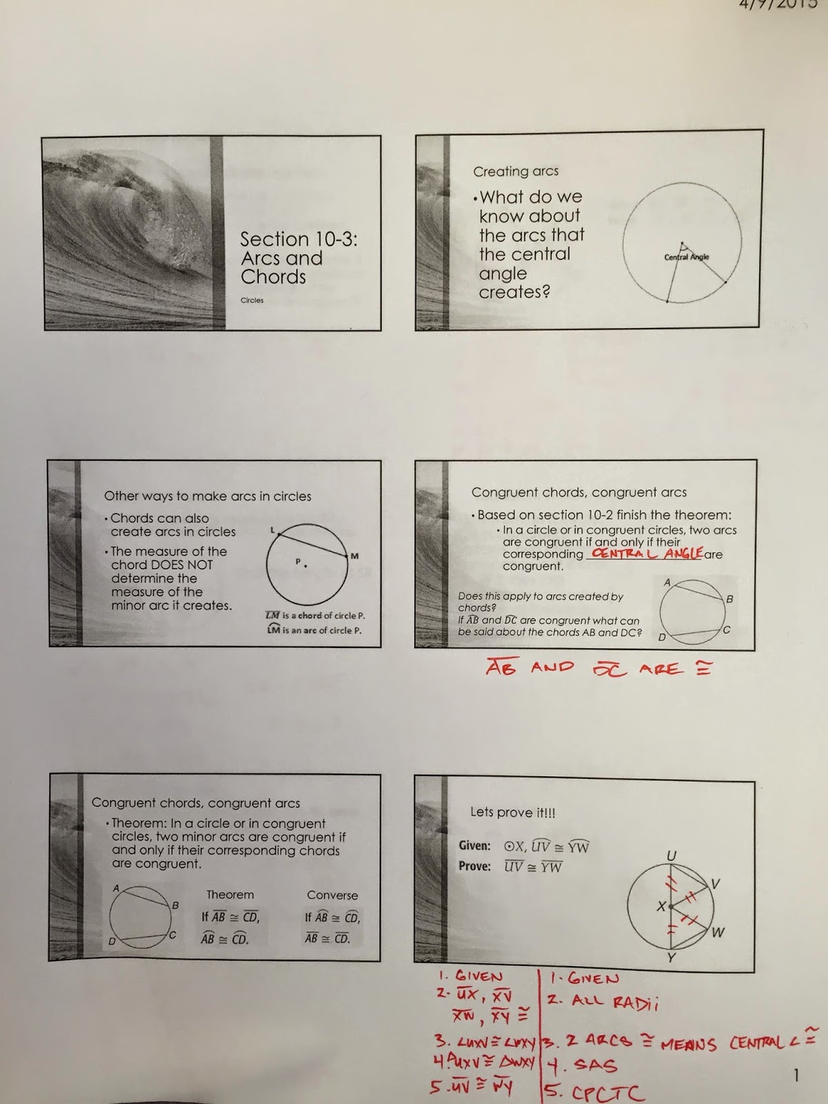 Honors Geometry - Vintage High School: Section 10-3 Arcs ...