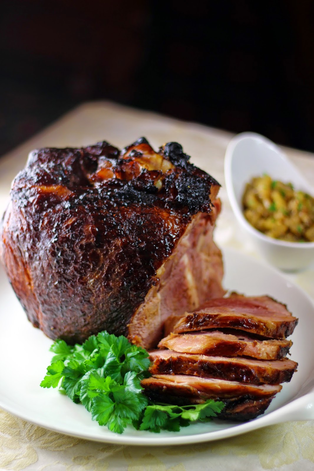 Burp! A Very Retro Christmas Butter Rum Glazed Ham with Pineapple Chutney