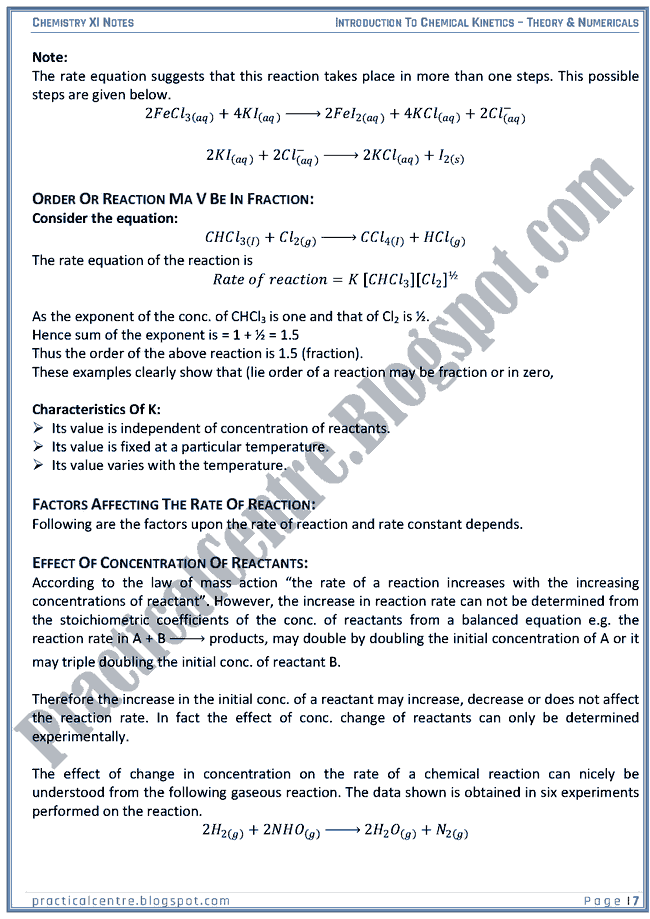 Introduction To Chemical Kinetics - Theory And Numericals (Examples And Problems) - Chemistry XI