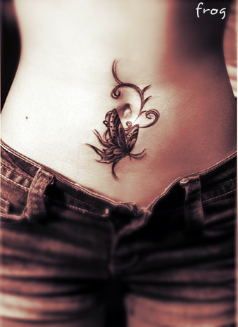 cute frog tattoo design on the belly
