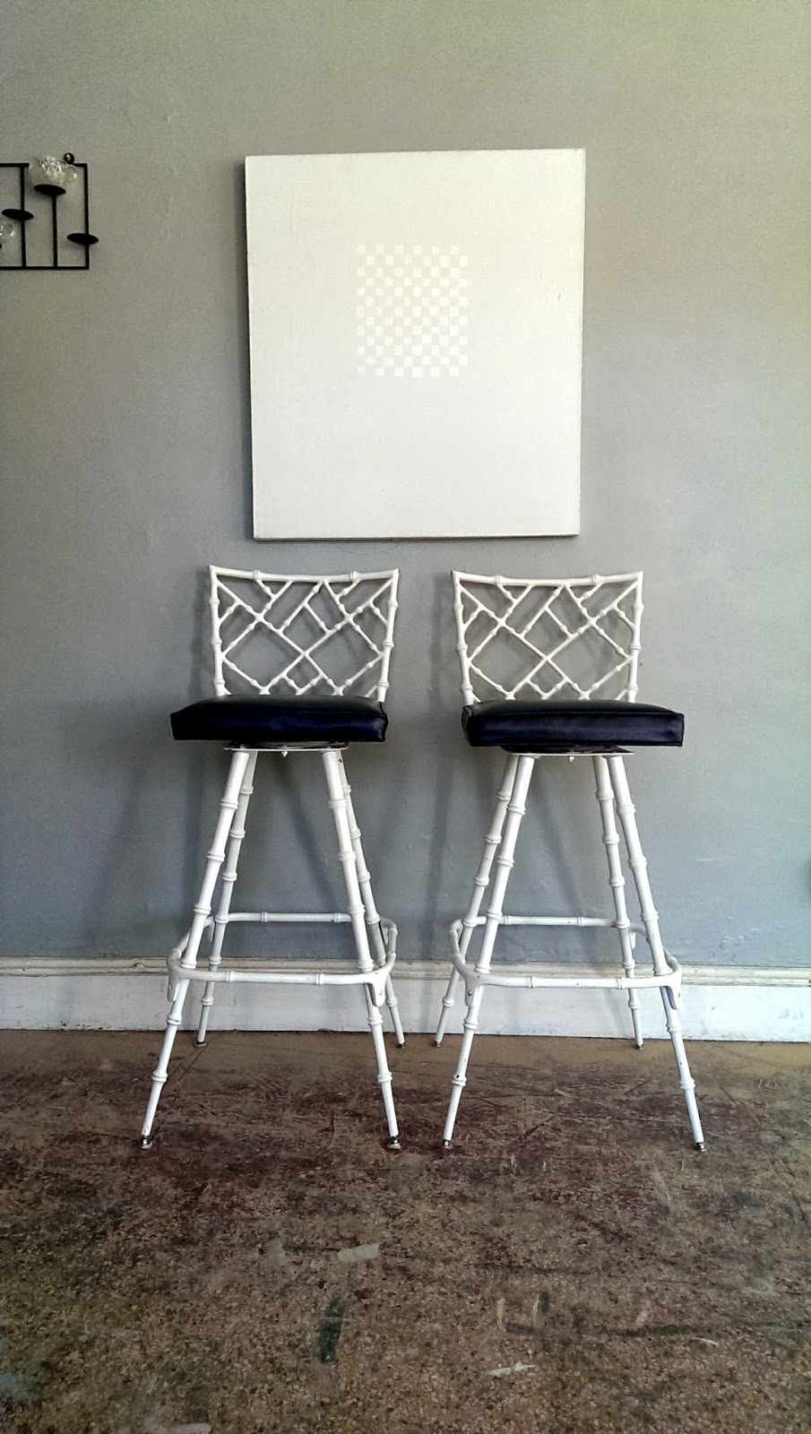 Vintage Ground Pair of Retro / Mid Century Faux Bamboo White Metal