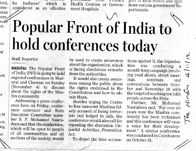 the hindu about popular front of india