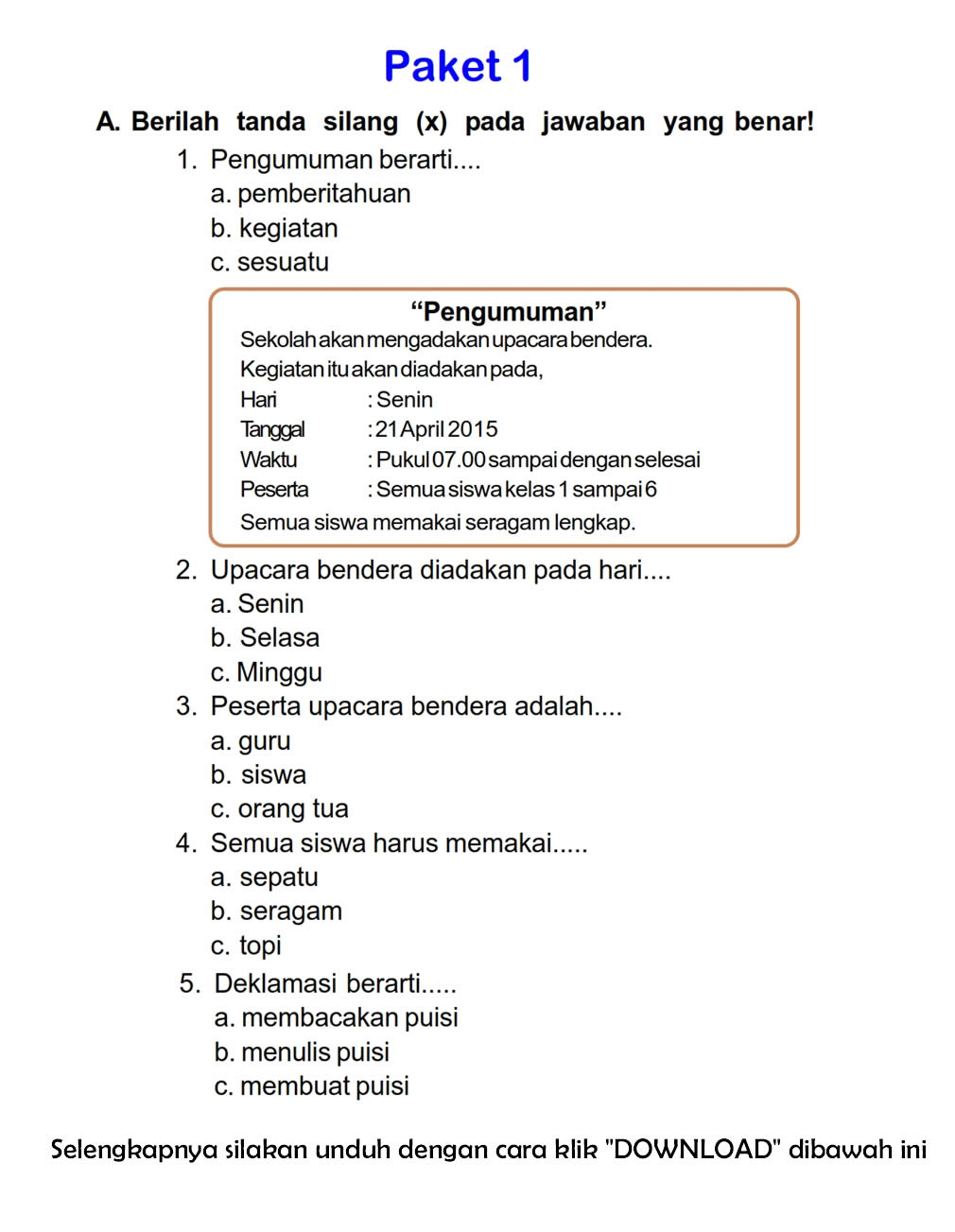 Kumpulan Materi Dan Soal Soal Bahasa Indonesia Kelas 6