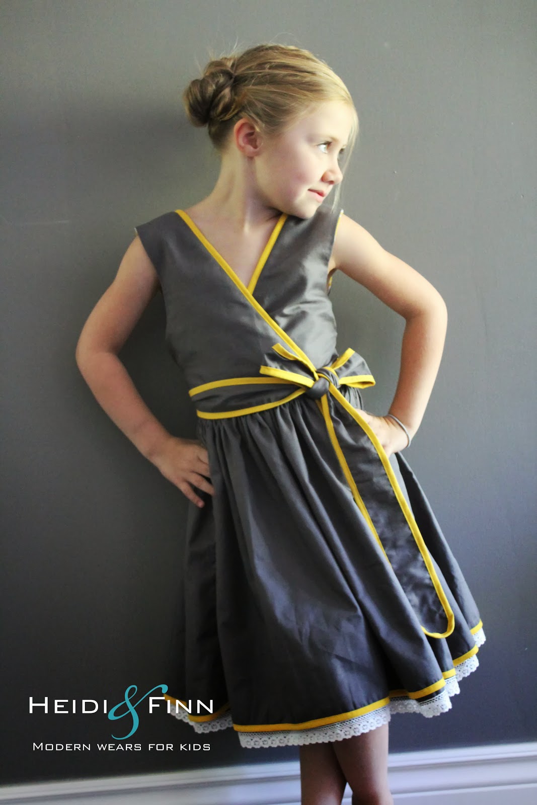HeidiandFinn modern wears for kids Pattern Remix Saffron Twirl Dress by Zafarani