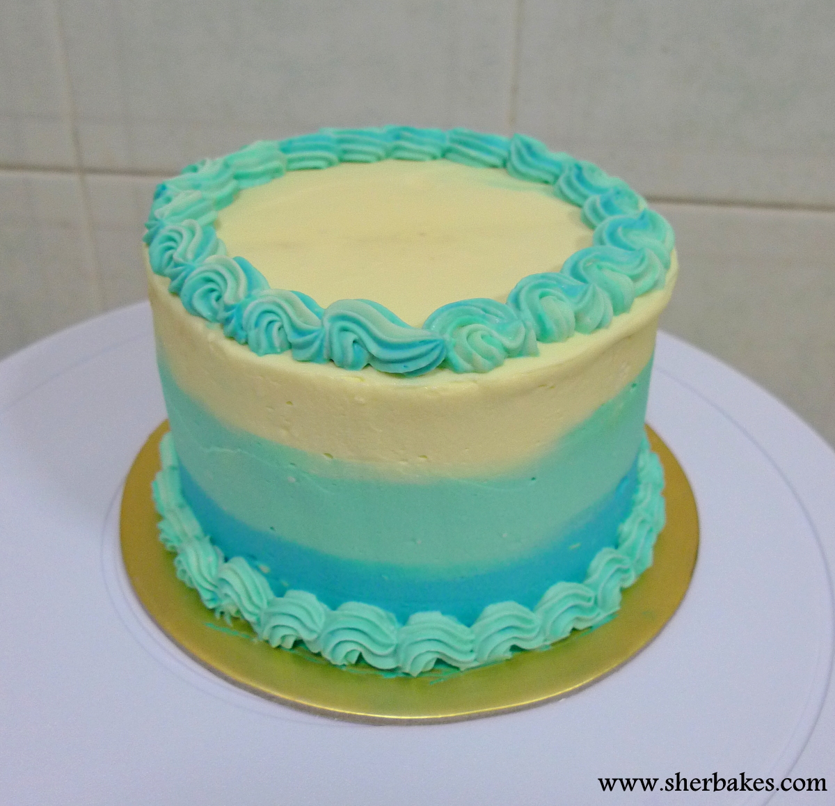 Blue Ombre Flower Cake
