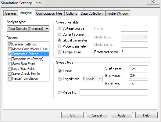 Simulation setting parametric sweep Simulation setting parametric sweep