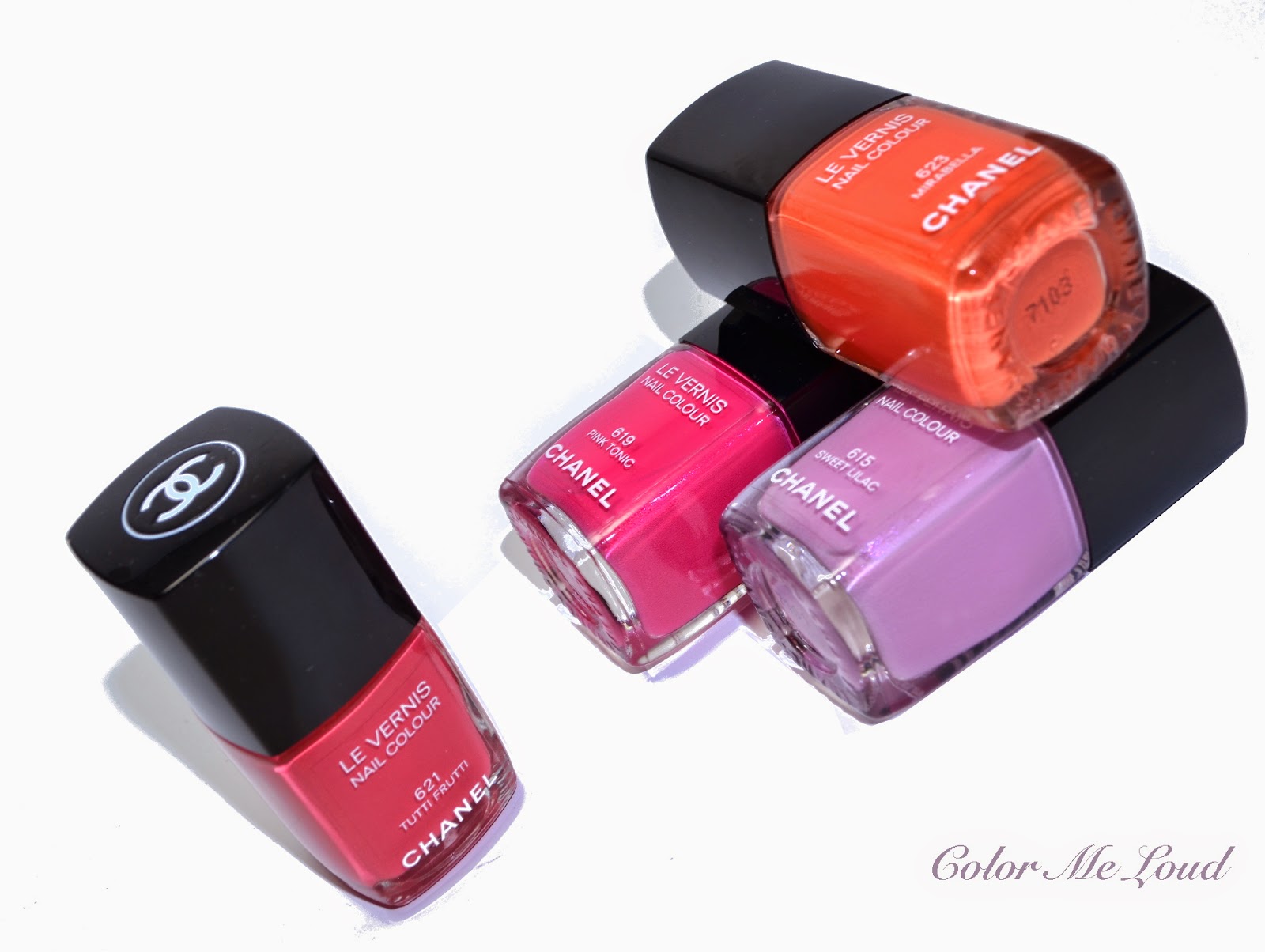 Chanel Le Vernis #615 Sweet Lilac, #619 Pink Tonic, #621 Tutti Frutti and  #623 Mirabella from Reflets D'Été Summer 2014 Collection, Swatch &  Comparison