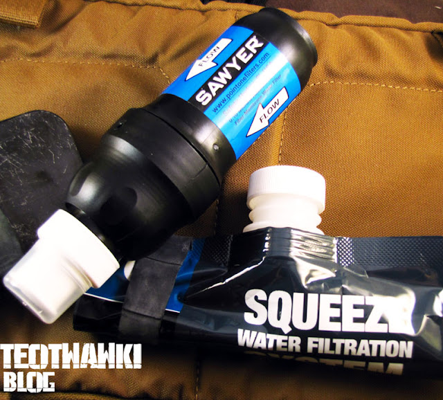 A Sawyer PointOne Squeeze filter and 1L bag, ready to pack!