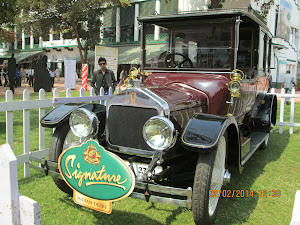 1908 built vintage "WOLSELEY LANDAULET CAR" in the Members enclosure on "Indian Derby-2014" day.