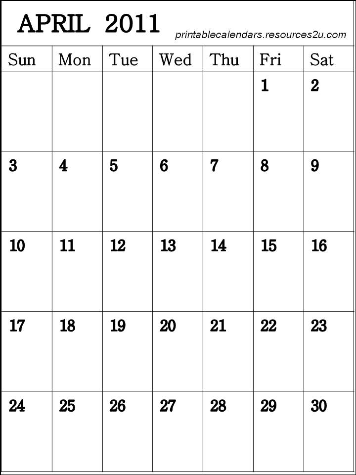 printable april 2011 calendar with. Vertical Blank Calendar April
