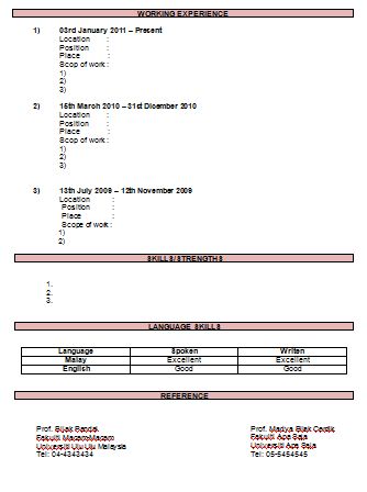 Mardiana mk: contoh resume nak mintak kerja