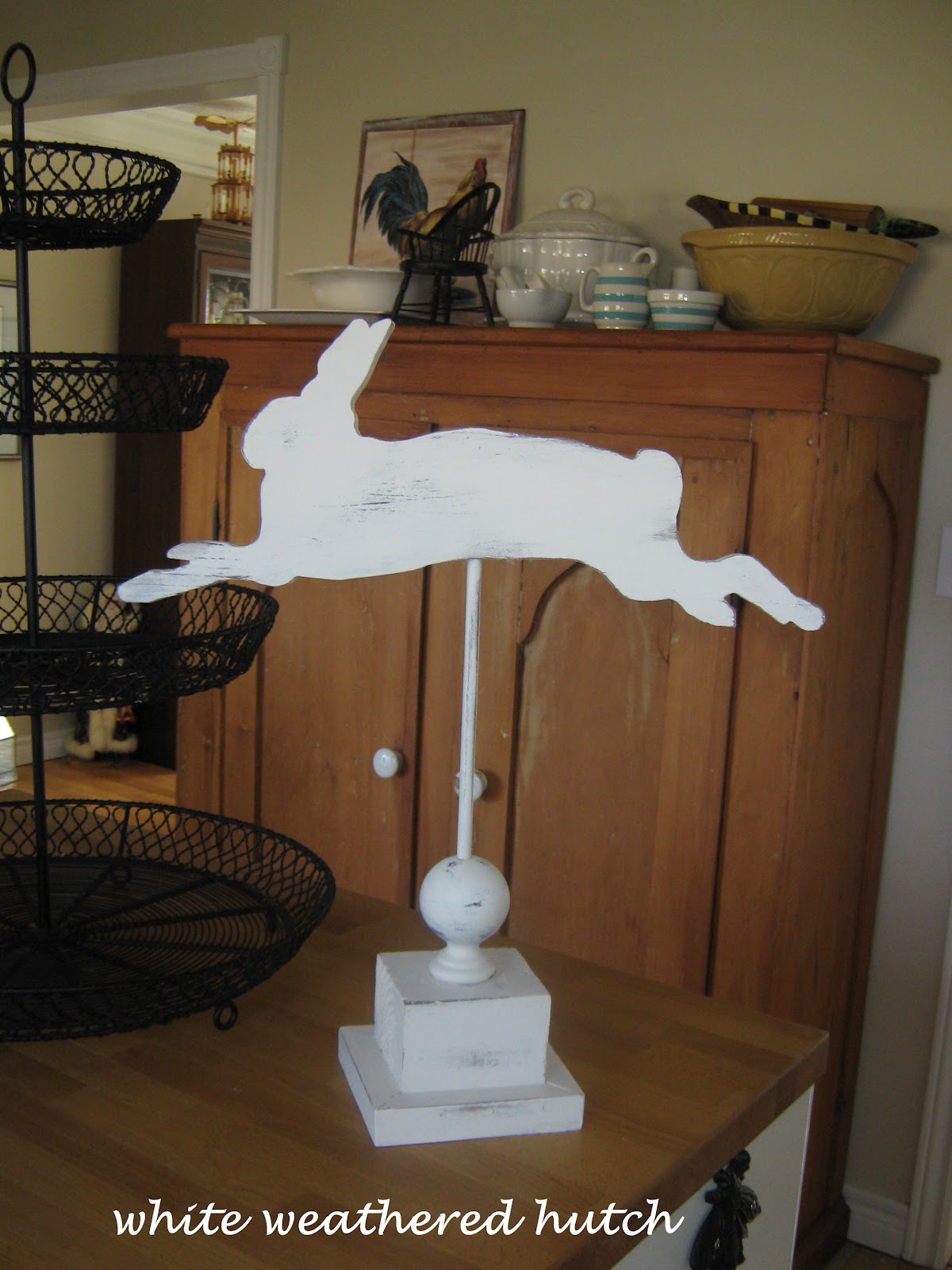 White Weathered Hutch A Bunny Weathervane
