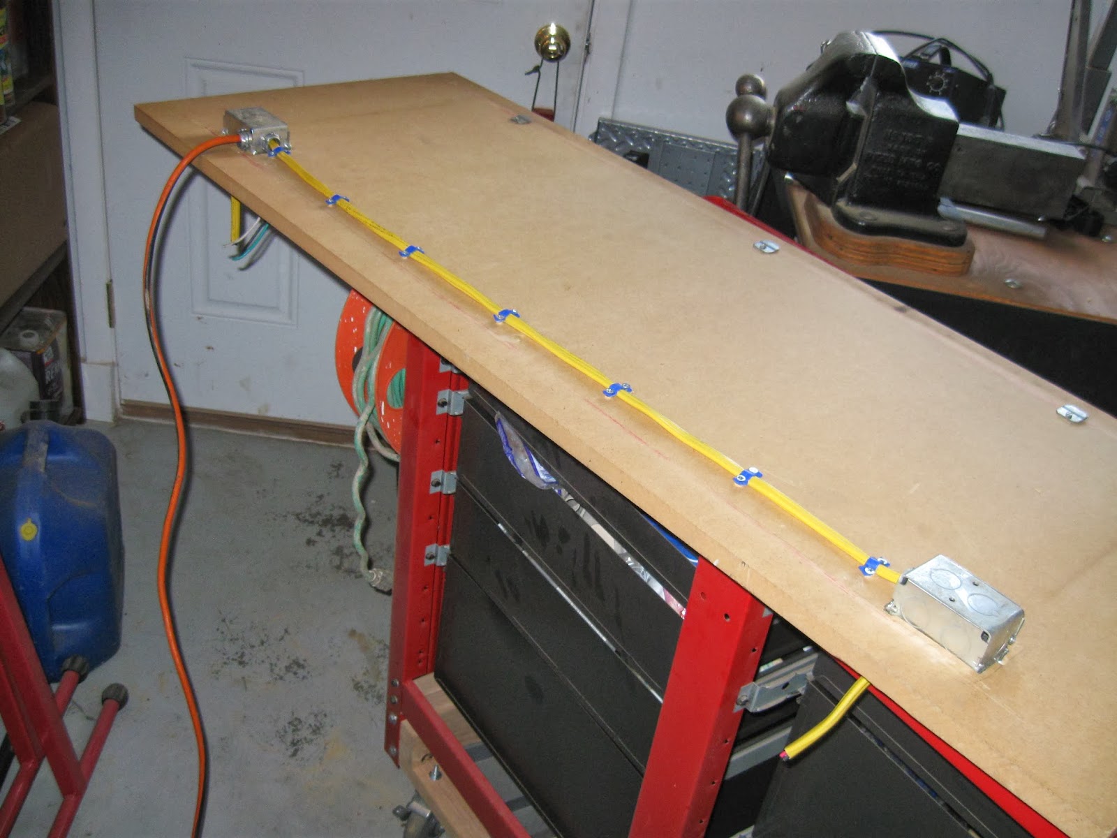 Easy Cheesy Garge: Wiring Outlets to the Workbench - Countertop Mount