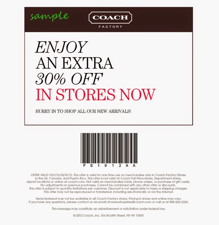 Coach coupon store printable