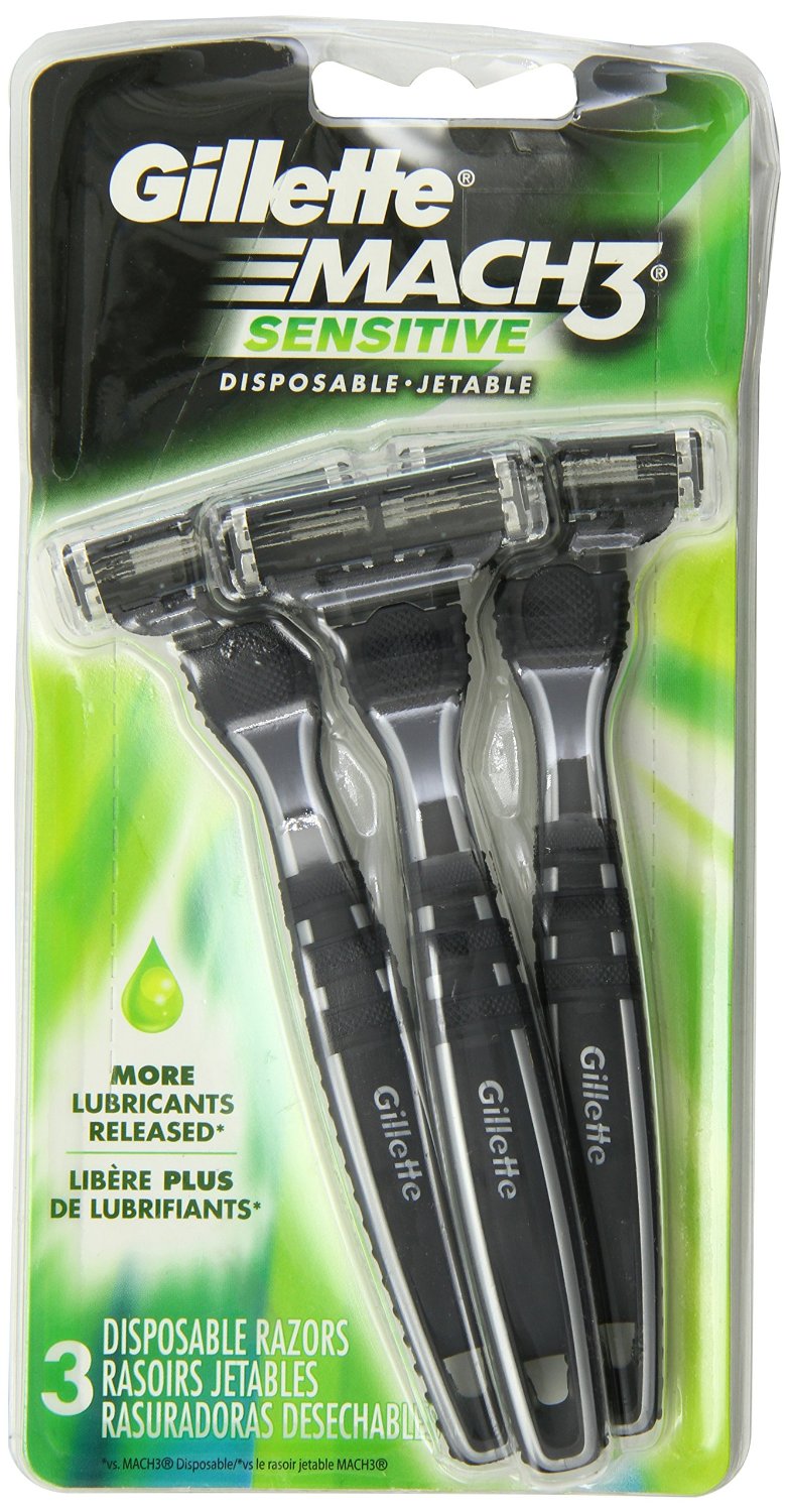 3 Pack Gillette Mach3 Sensitive Disposable Razors for Men 3.50 (Reg 6