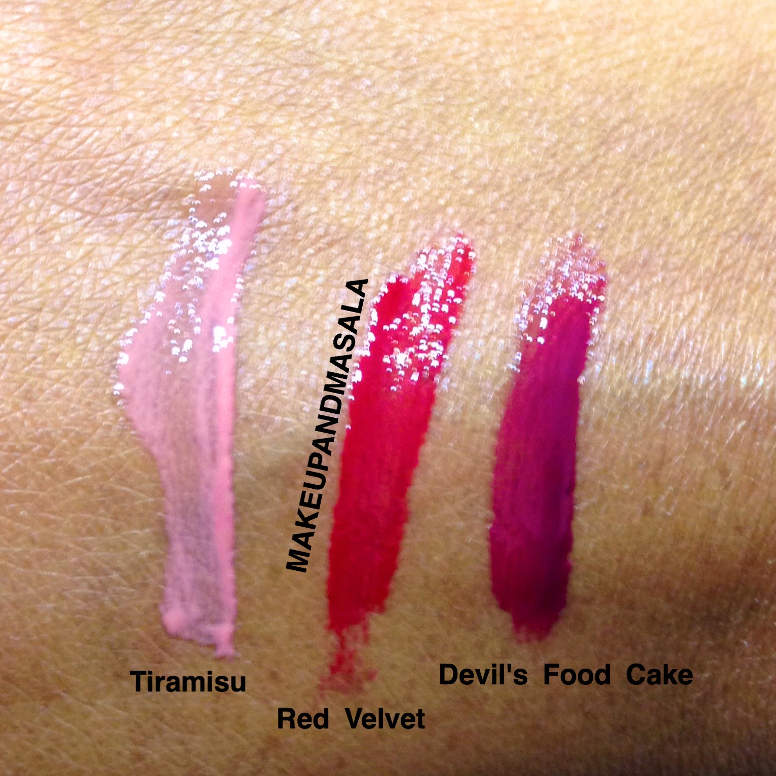 Makeup and Masala NYX Butter Glosses Tiramisu, Red Velvet, and Devil