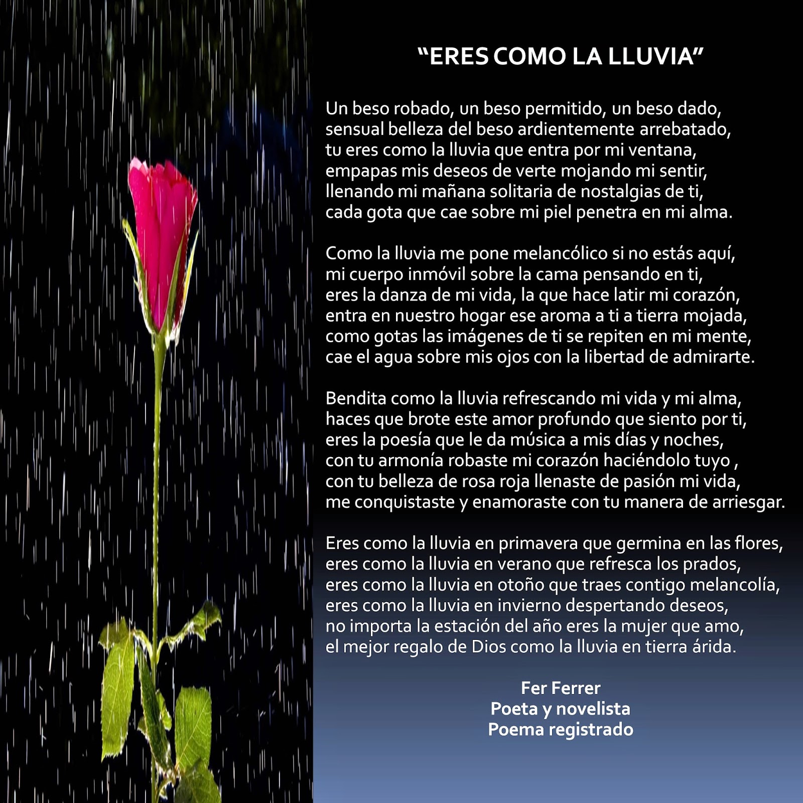 Fer Ferrer, poeta y novelista "ERES COMO LA LLUVIA"