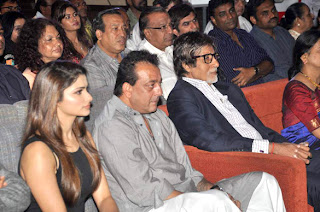 Sanjay, Amitabh and Jaya  at unveil of T P Aggarwal's trade magazine 'Blockbuster' stills