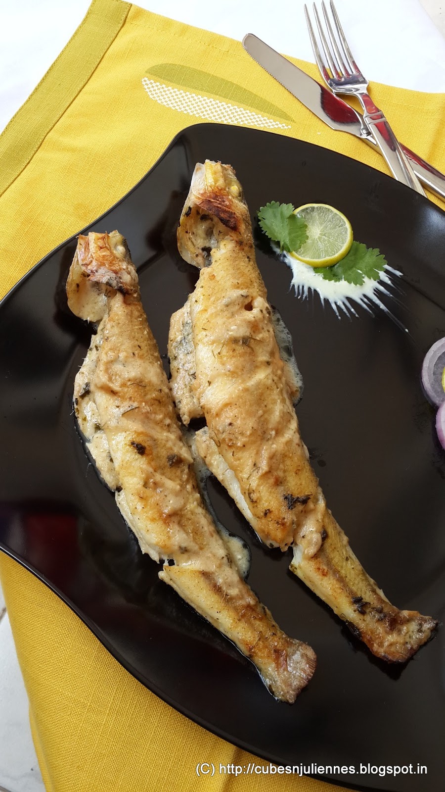 ORANGE JUICE MARINADE GRILLED FISH Cubes N Juliennes