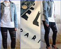Outfit Leggins, Céline-Shirt & Jeans jacket