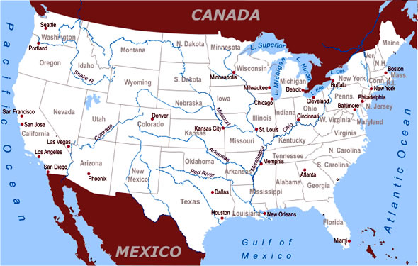 Mapa Fisico De Estados Unidos De Norteamerica