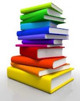 Illustration of a stack of books of many different colors