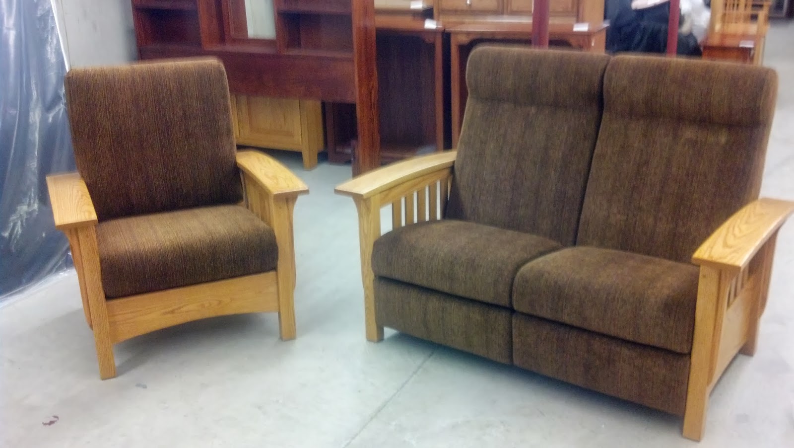 Binghamton Furniture Mission Reclining Loveseat & PushBack Chair