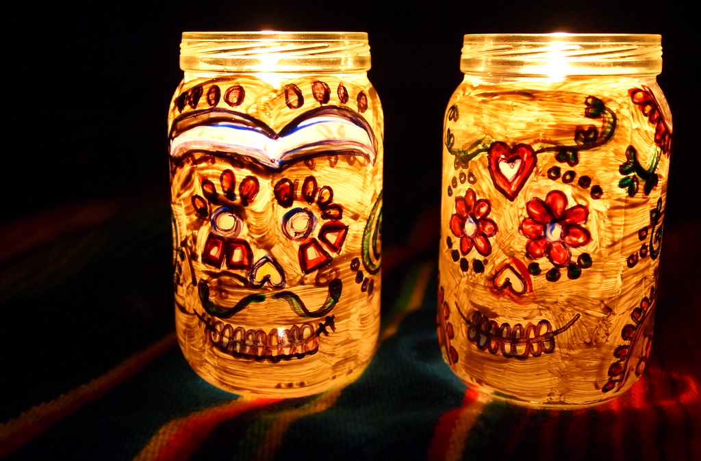 Crapty Fridays Day of the Dead candle holders out of baby food jars