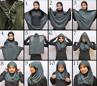 Cara memakai jilbab modern segi empat