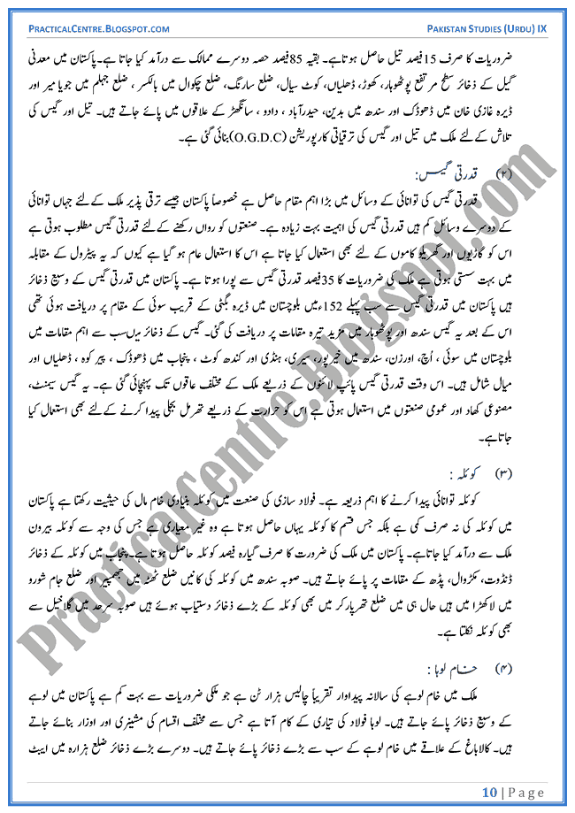 resources-of-pakistan-descriptive-question-answers-pakistan-studies-urdu-9th